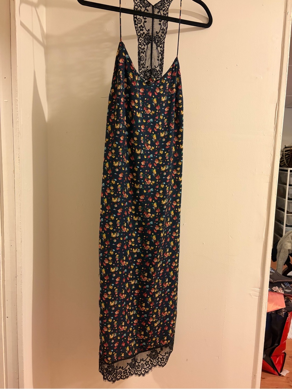 Zara floral satin dress with lace